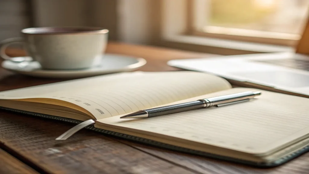pen resting on a journal notebook